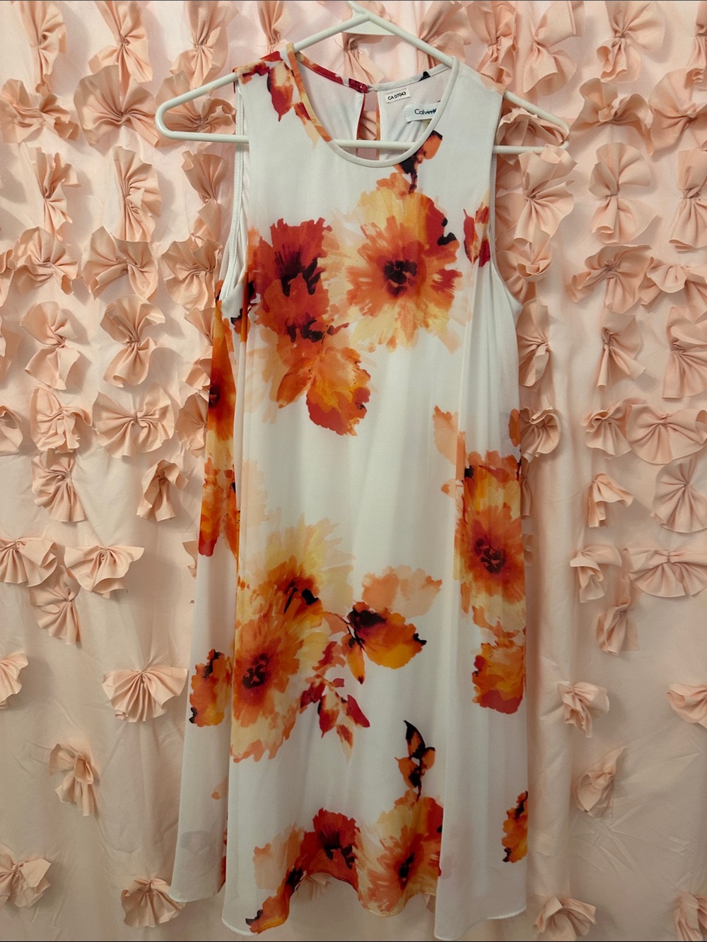Calvin Klein White Dress with Orange Floral Print
